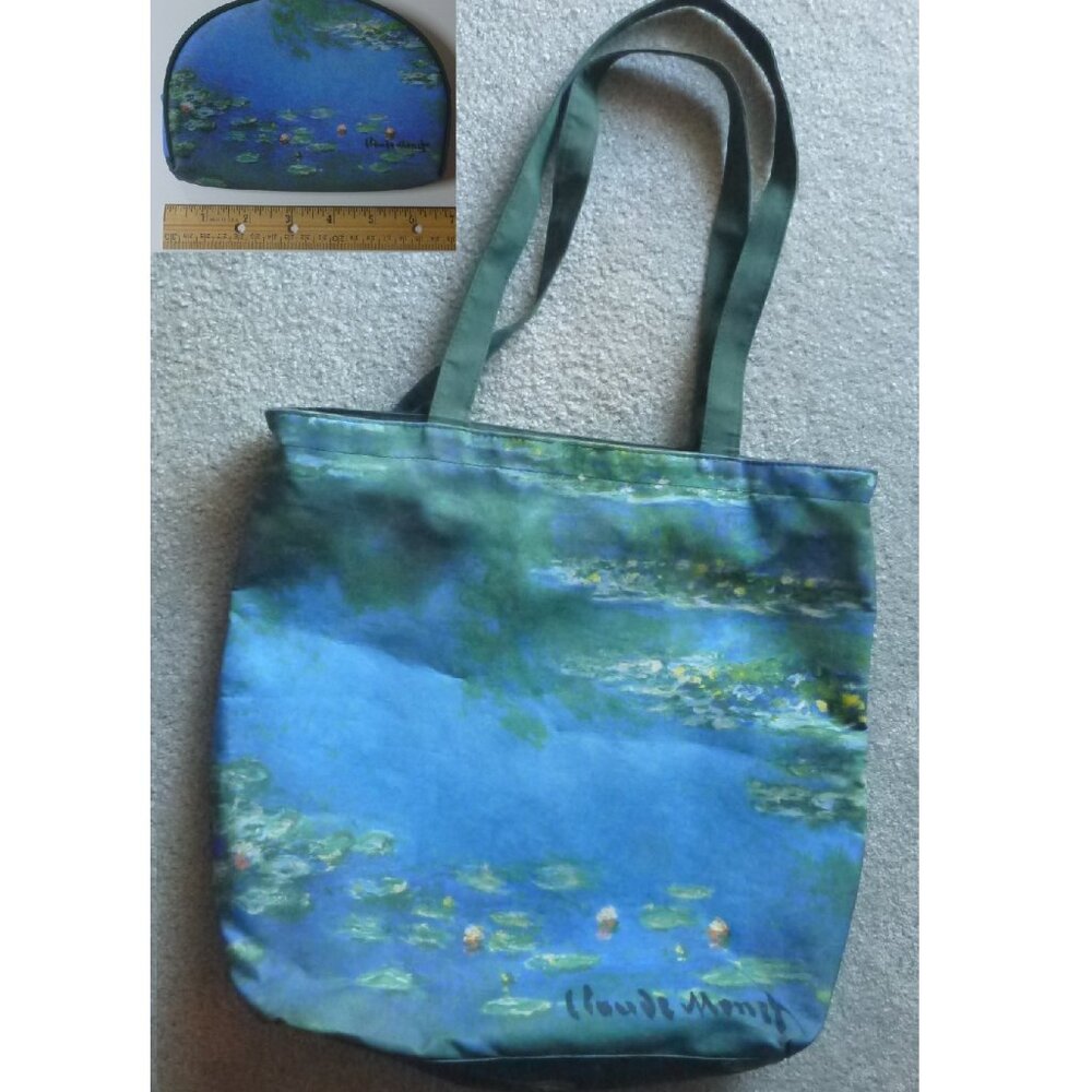 CLAUDE MONET Water Lilies Design Matching Shoulder Tote and Cosmetic Bag